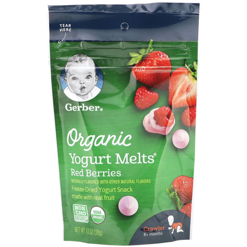 Gerber, Organic Yogurt Melts, красные ягоды, 1.0 унций (28 г)