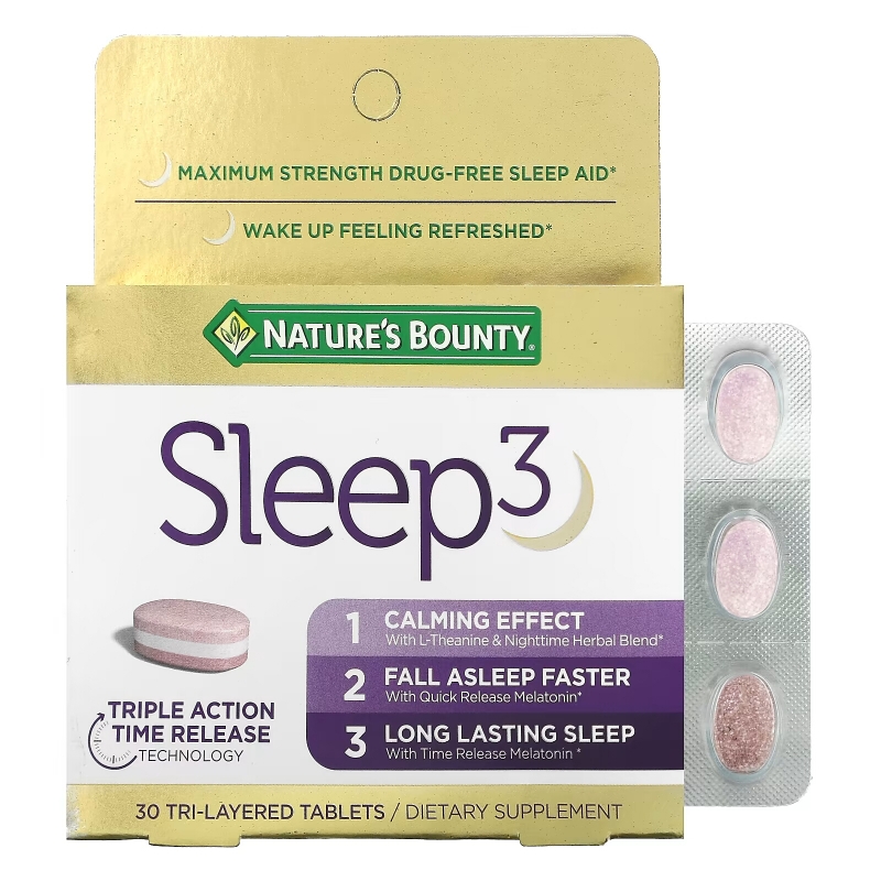 Nature's Bounty, Sleep 3, Maximum Strength, Drug-Free Sleep Aid, 30 Tri-Layered Tablets