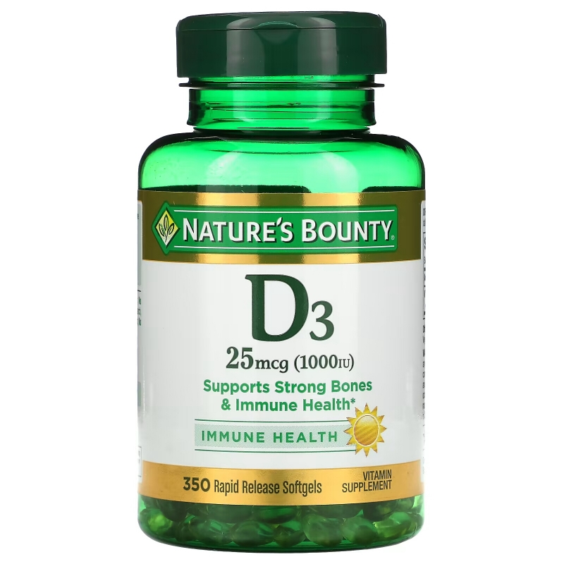 Nature's Bounty, D3, 25 mcg (1.000 IU), 350 Weichkapseln mit schneller Freisetzung