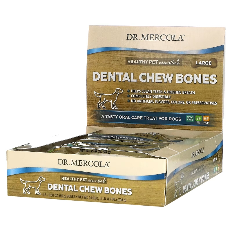 Dr. Mercola, Dental Chew Bone, Large, для собак, 12 костей, 61 г (2,15 унции)