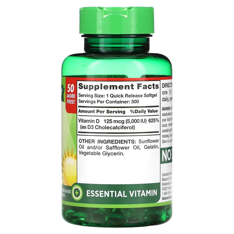 Nature's Truth, High Potency Vitamin D3, 125 mcg (5000 IU), 300 Quick Release Softgels