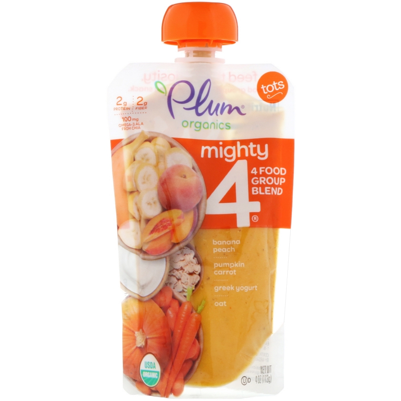 Plum Organics Mighty 4 питательная смесь тыква гранат киноа греческий йогурт  для малышей 4 унции (113 г)
