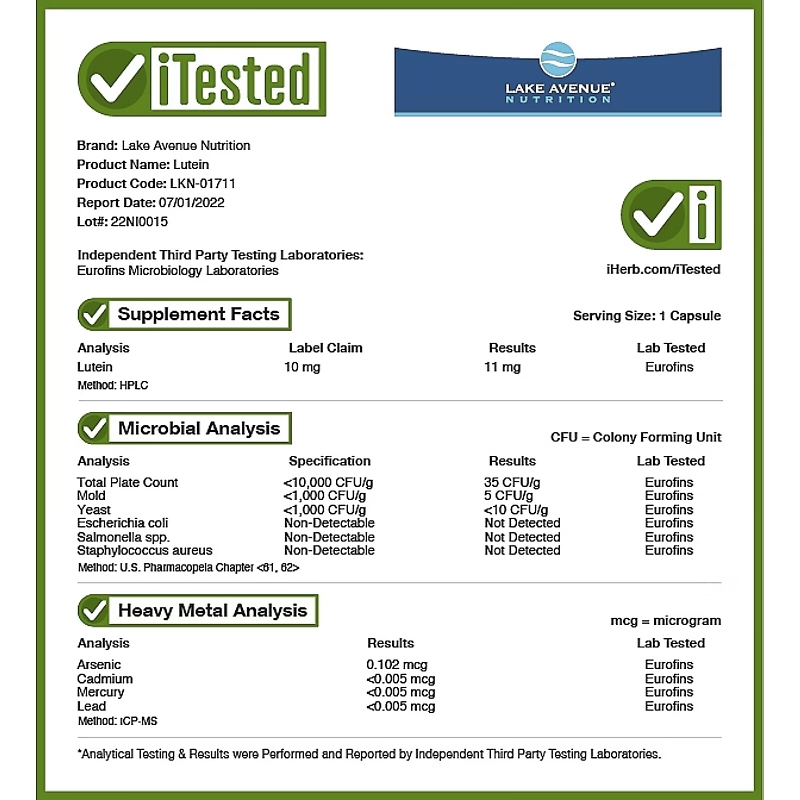 Lake Avenue Nutrition, Lutein, 10 mg, 180 Veggie Capsules