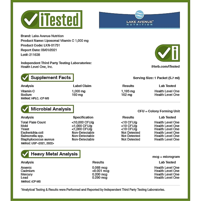 Lake Avenue Nutrition, Liposomal Vitamin C , 1,000 mg , 30 Packets, 0.2 oz (5.7 ml) Each